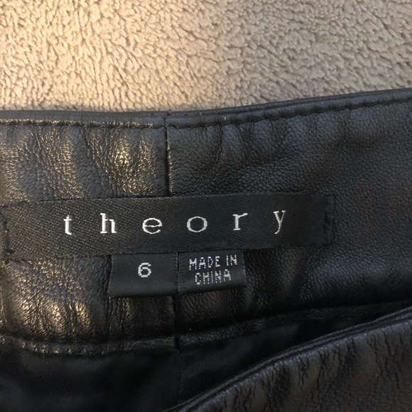 THEORY BLK LEATHER STRAIGHT LEG TROUSER SZ 6 x 34 - Picture 4 of 6